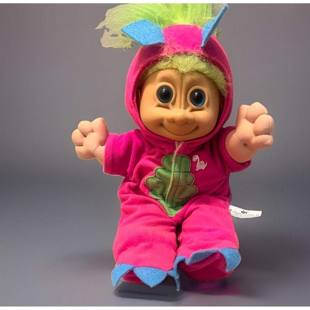 Vintage 90s RUSS Berrie Troll Doll In Dinosaur Costume Pajamas